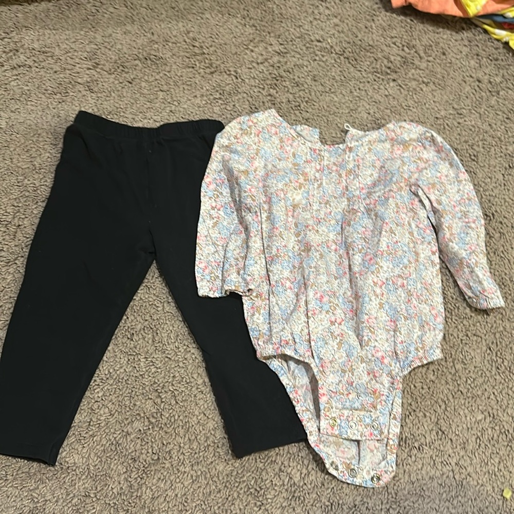 18 mo Oshkosh floral onesie and black pants